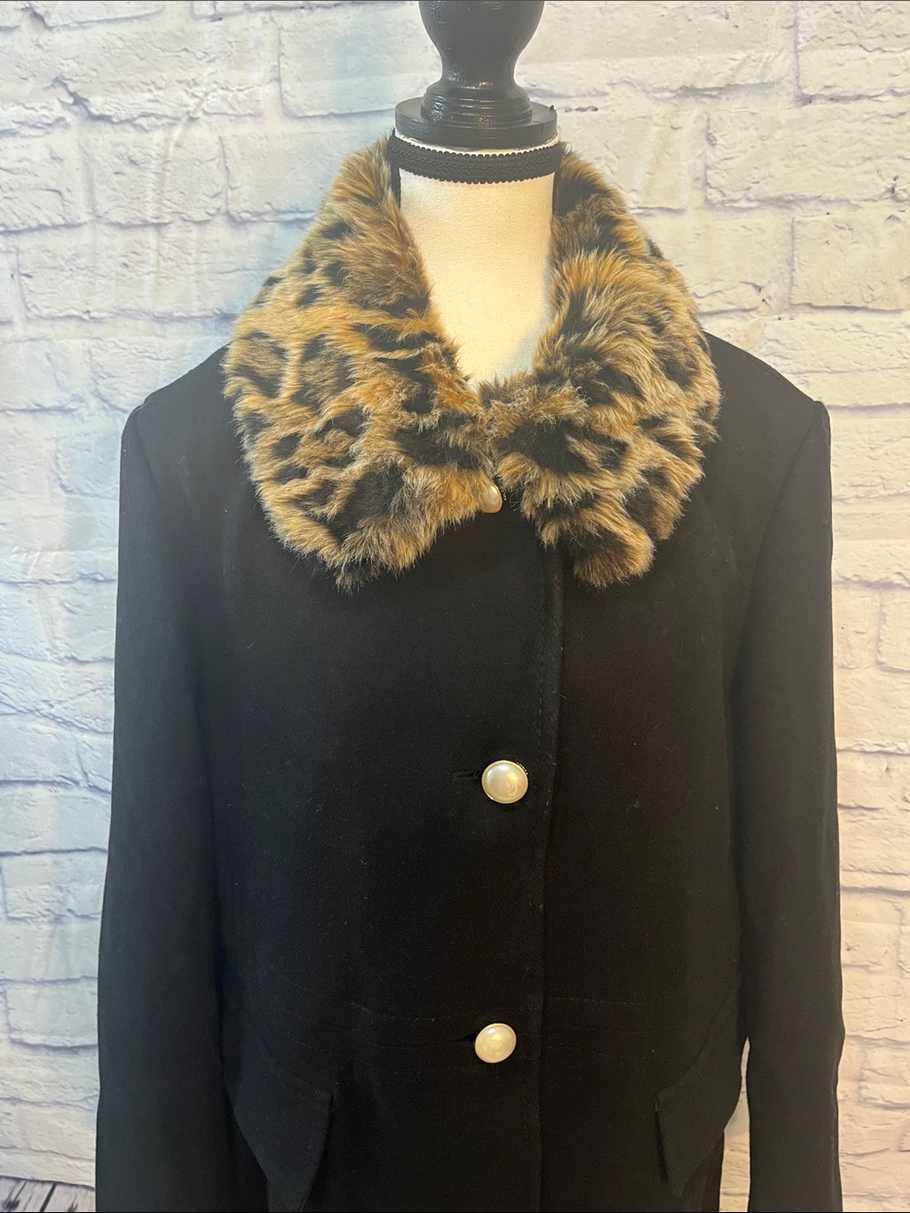 Kate Spade Faux Fur Trim Walker Coat Wool Blend Removable Collar Black Size XL - Picture 3 of 13